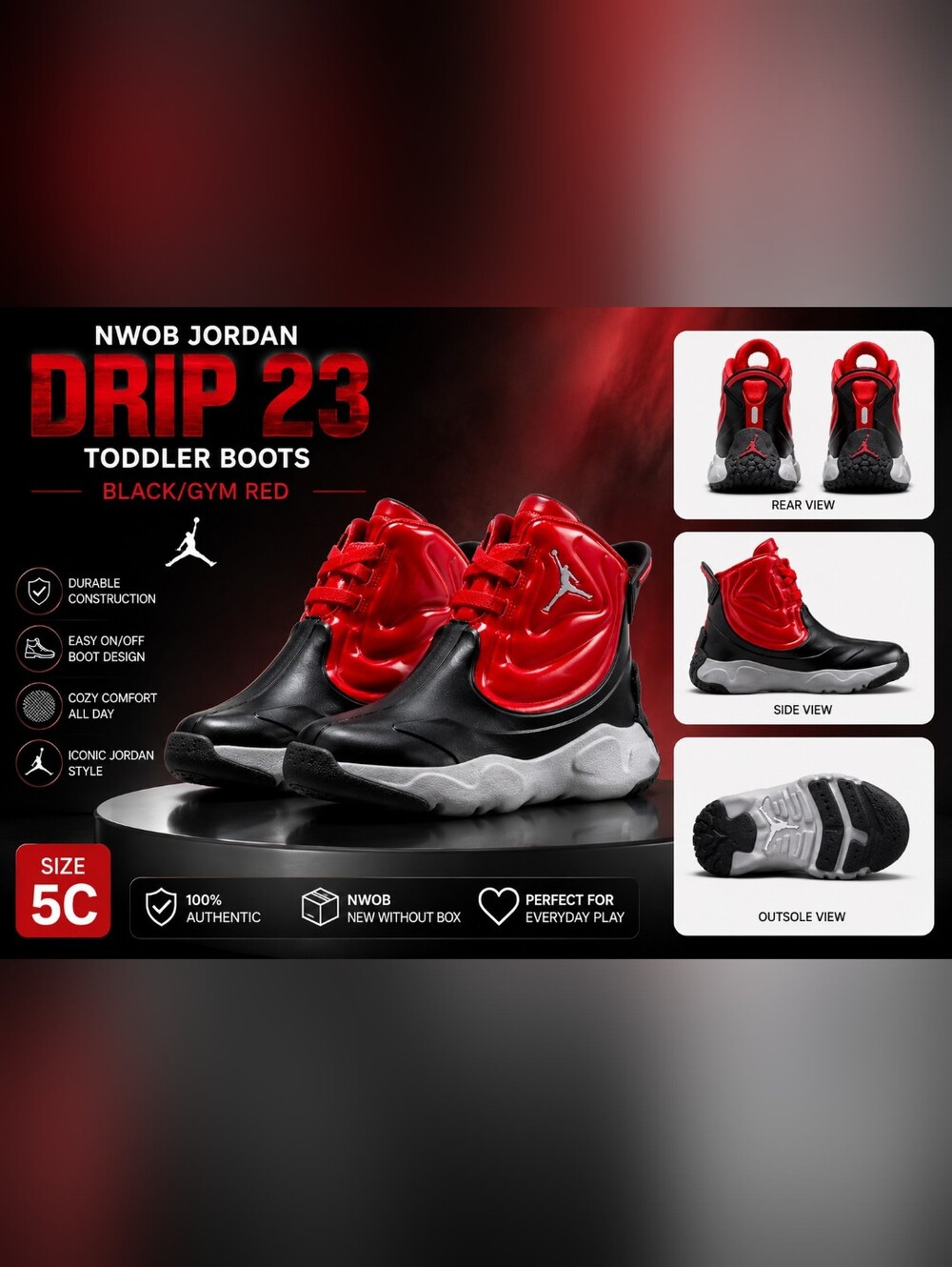 Bundle Of 2 NWOB Jordan Drip 23 Toddler Boots Size 5C Black Gym Red Shoes